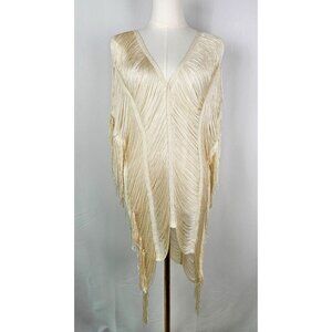 Trending Fringe Layered Ivory Sheer Open Front Kimono Shawl Cover Up Top Sexy